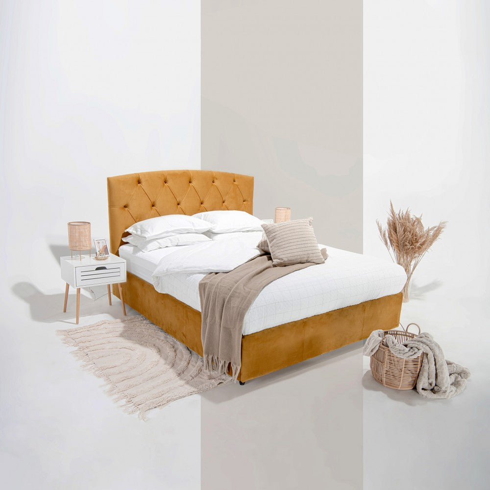 Pat tapitat Chester cu somiera rabatabila si spatiu de depozitare, Blue